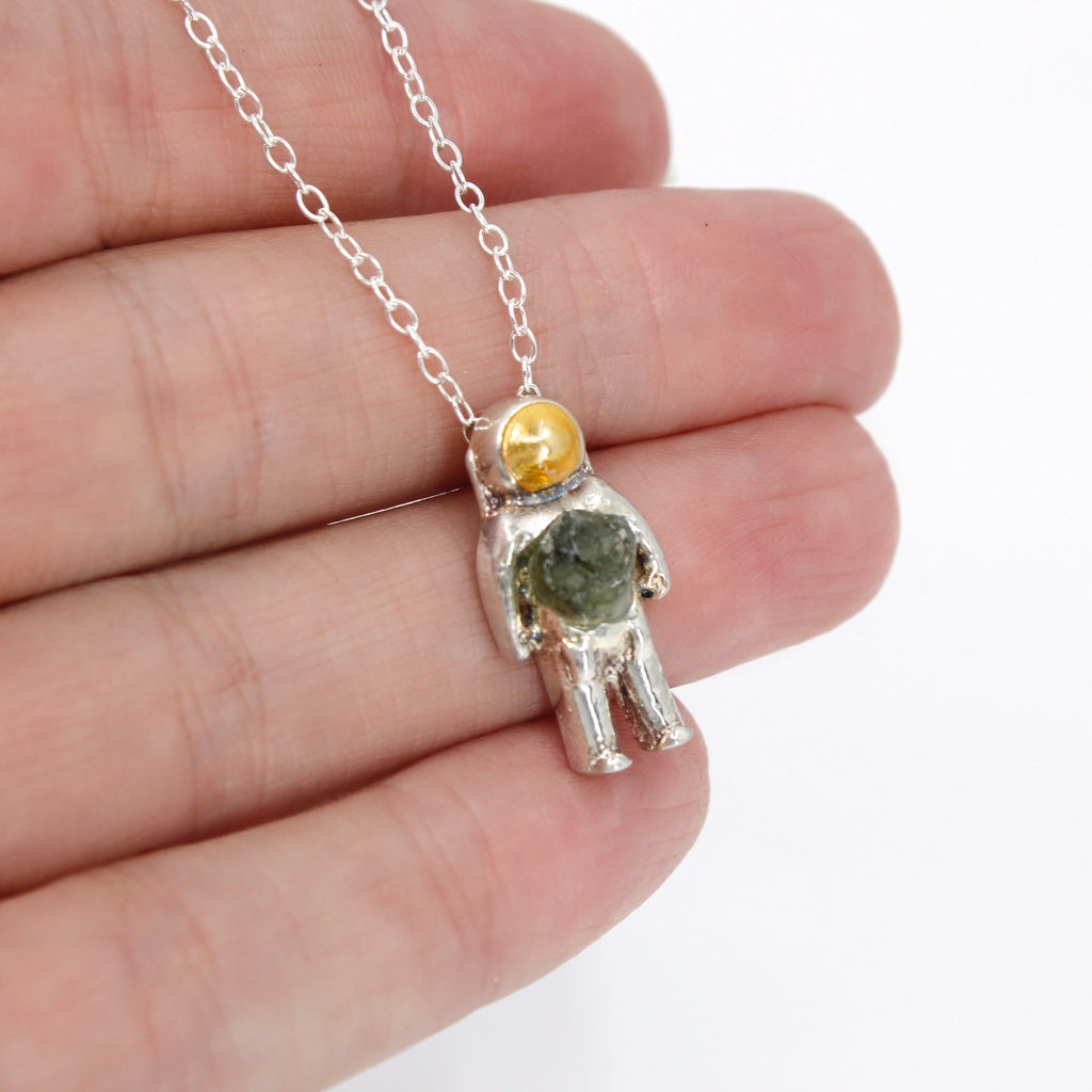 Astronaut Necklace Sterling Silver Moldavite Astronaut