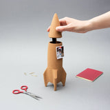 Rocket ship shaped desk organizer pen holder made of cork - office space themed gift