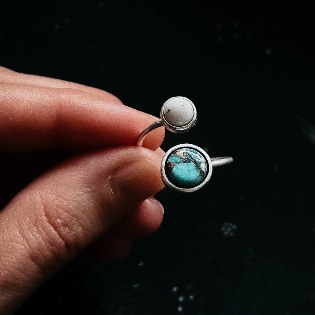 Earth and Moon Bypass Ring with Natural Stones - Space Jewelry