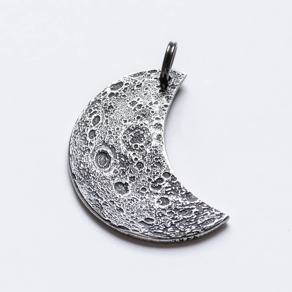 Fine Silver Crescent Moon Keychain - Near & Far Side of the Moon