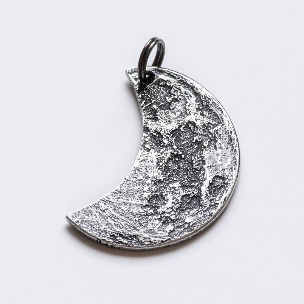 Fine Silver Crescent Moon Necklace - Near & Far Side of the Moon