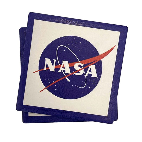 Set of 4 heavy space-themed stone coaster with the NASA meatball logo