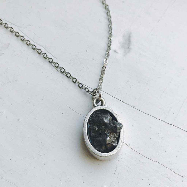 Authentic Campo del Cielo meteorite necklace, oval shaped pendant