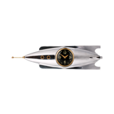 Rocket clock for your wall, by Pendulux. Silver color, large and impressive space gift shaped like a rocket ship!