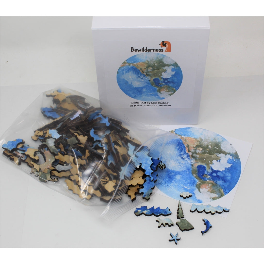 Unique Wooden Earth Puzzle - Round Planet Puzzle with Whimsy