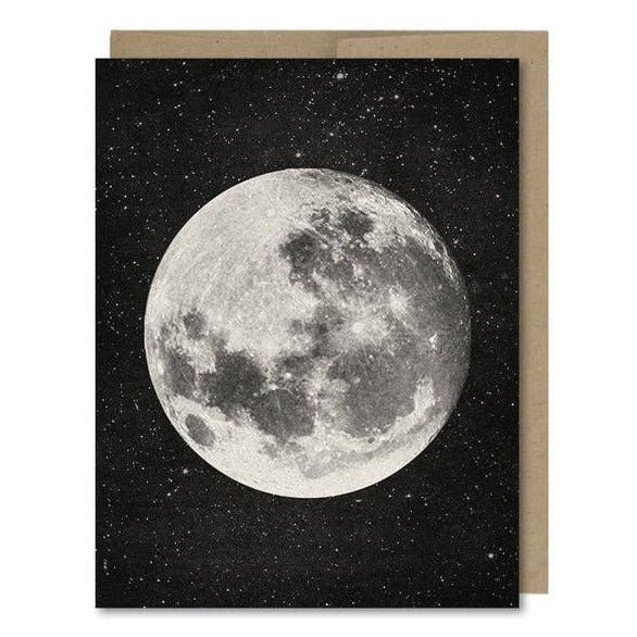 Space-themed card showing the full moon in space.