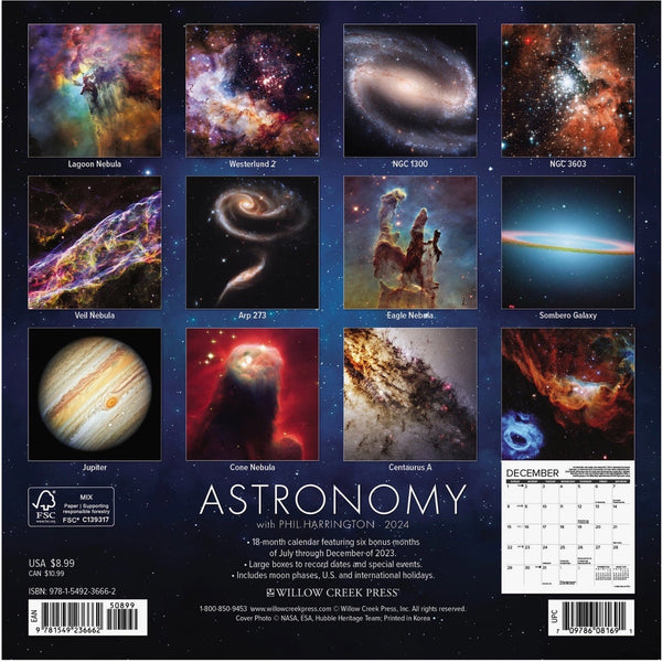 Back of Astronomy 2024 Mini Wall Space Calendar