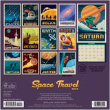 Back of Space Travel 2024 Wall Calendar with classic illustrated retro space age posters!