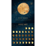 Front of 2026 Lunar Moon Phase Wall Calendar - Blue and Gold - Full Moon Gift