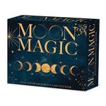 Front of 2026 Lunar Moon Phase Desk Box Calendar - Blue and Gold - Moon Gift