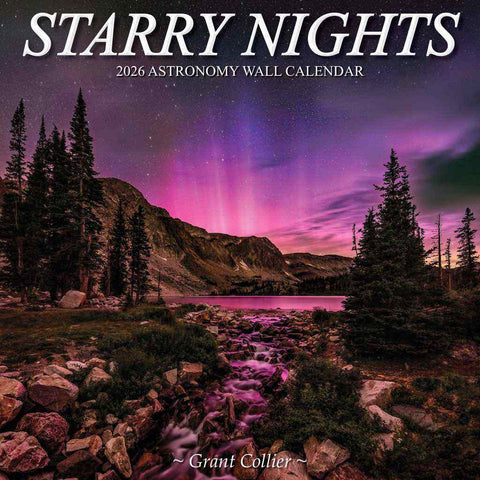 Front of Starry Nights 2026 Astronomy Space Wall Calendar aurora borealis space gift by Grant Collier
