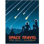Front of Space Travel 2026 Wall Calendar with classic illustrated retro space age posters! 2026 space calendar gift.