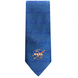 A blue NASA vector logo men's space tie with a Gold enamel NASA pin