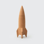 Rocket ship shaped desk organizer pen holder made of cork - office space themed gift