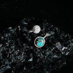 Earth and Moon bypess ring space jewelry gift with natural stones, space-themed ring.