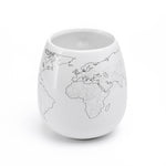 White traveler's mug with a map of the world that can be colored in. A great Earth-themed gift!