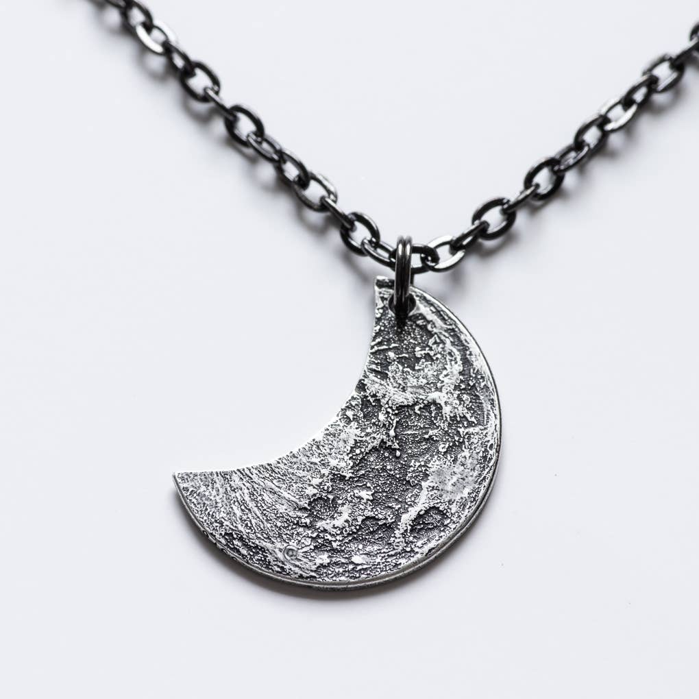 EL MOON by mananails ♡ Jewelry silver Fine Silver Crescent Moon Necklace - Near & Far Side of the Moon