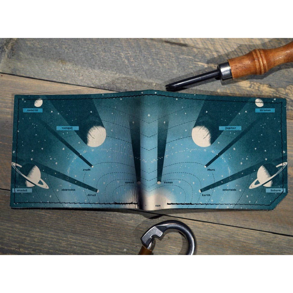Spacship Card Wallet Handmade Leather Space Wallet - Planets, Solar System, Gift for Men ...