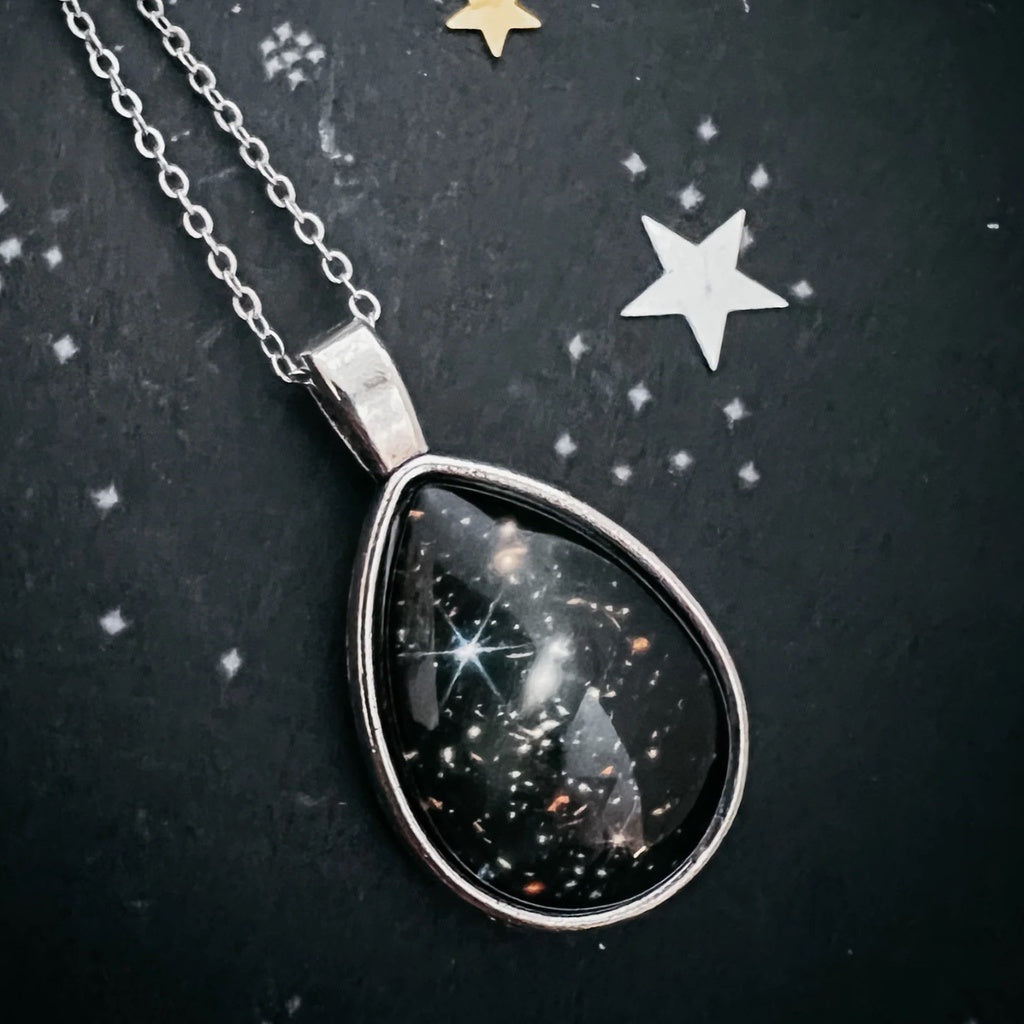 Space necklace with James Webb JWST deep field image of deep space galaxies. Space, galaxy jewelry gift.