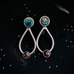 Space-themed earrings representing travel between Earth and Mars. Made with natural copper chrysocolla and red jasper stones. Space, A planet Mars jewelry gift.