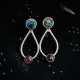 Space-themed earrings representing travel between Earth and Mars. Made with natural copper chrysocolla and red jasper stones. Space, A planet Mars jewelry gift.