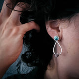 Space-themed earrings representing travel between Earth and Mars. Made with natural copper chrysocolla and red jasper stones. Space, A planet Mars jewelry gift.