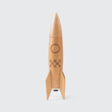 A large wooden rocket ship shaped salt/pepper grinder! A fun space gift for an adult space enthusiast. - light natural color