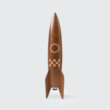 A large wooden rocket ship shaped salt/pepper grinder! A fun space gift for an adult space enthusiast. - dark color