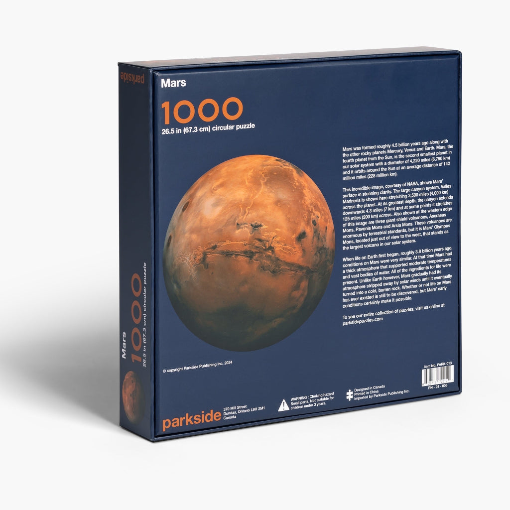 Space gift for adults - the Mars puzzle from Parkside Puzzles, formerly Four Point Puzzles! Showing back of box.