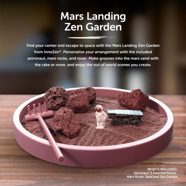 Mars zen garden space gift with astronaut, mars rover and mars rocks. A fun space gift for space lovers!