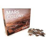 Mars Colony Puzzle showing an astronaut on a Martian base! Space Gift Box and puzzle pieces.