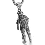 Back of men's stainless steel 3D astronaut necklace on stainless steel chain - spaceman space jewelry