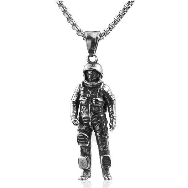Men's stainless steel 3D astronaut necklace on stainless steel chain - spaceman space jewelry