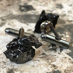 Mens space jewelry meteorite cufflinks with Campo Del Cielo meteorites! Mens space jewelry gift.