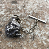 Mens space meteorite jewelry tie tack made with genuine Campo del Cielo meteorite
