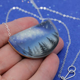 Milky Way necklace space jewelry with shooting star, trees, night sky