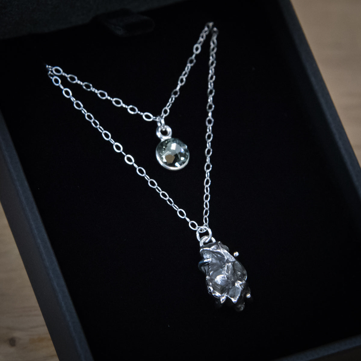 The Moon and Stars sterling silver and genuine meteorite dual strand necklace space jewelry gift