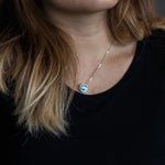Moon necklace with glass covered pendant. Small, petite slider space themed necklace moon gift.