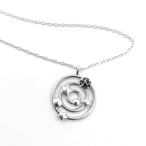 Sterling silver meteorite necklace representing the solar system, space necklace jewelry gift