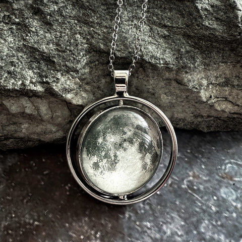 Full Moon double sided fidget spinner necklace, the perfect space moon jewelry gift for moon lovers!