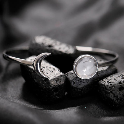 Moon Meteorite bracelet with moon dust in sterling silver - space jewelry gift shown from front