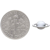 Small sterling silver planet Saturn planet earrings - a cute space jewelry gift! Size comparison next to dime.