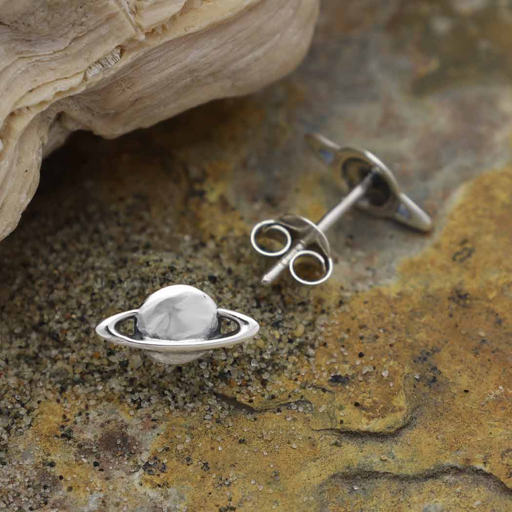 Small sterling silver planet Saturn planet earrings - a cute space jewelry gift!
