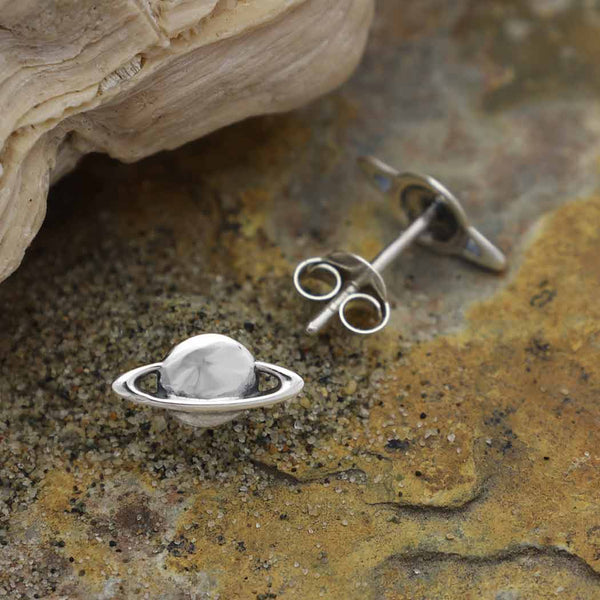 Small sterling silver planet Saturn planet earrings - a cute space jewelry gift!