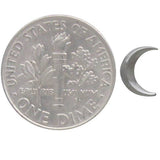 A pair of small sterling silver crescent moon stud earrings - the perfect space or moon jewelry gift for a space or moon lover! Shown next to a dime for size comparison.