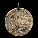 Brass double-sided full harvest moon coin necklace - the perfect moon gift! Showing far side of the Moon.