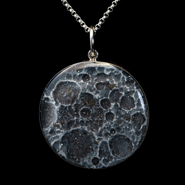 Lunar Highlands Moon meteorite dust necklace, a space and moon jewelry gift