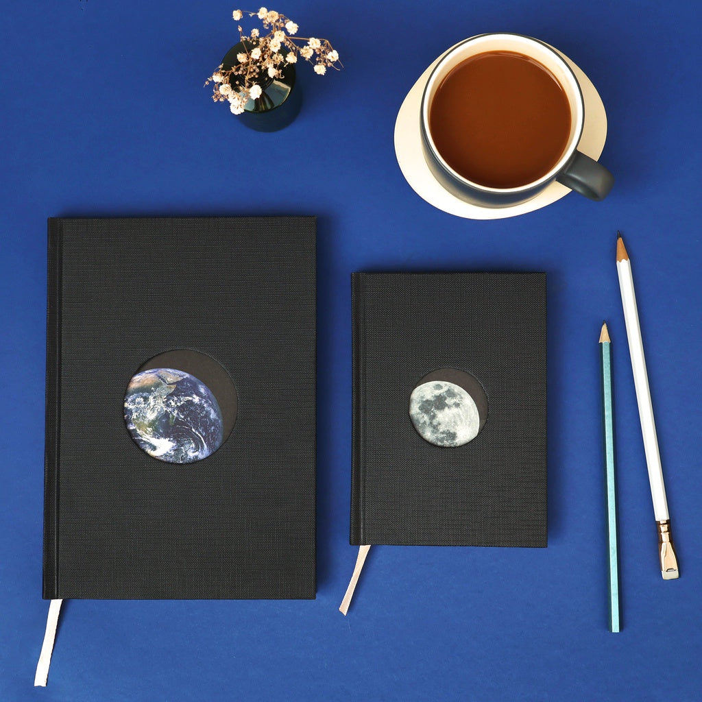 Interstellar Notebook Moon & Earth Notebooks - Hardcover A6/A5 - Black & Gold - Space Gift ...