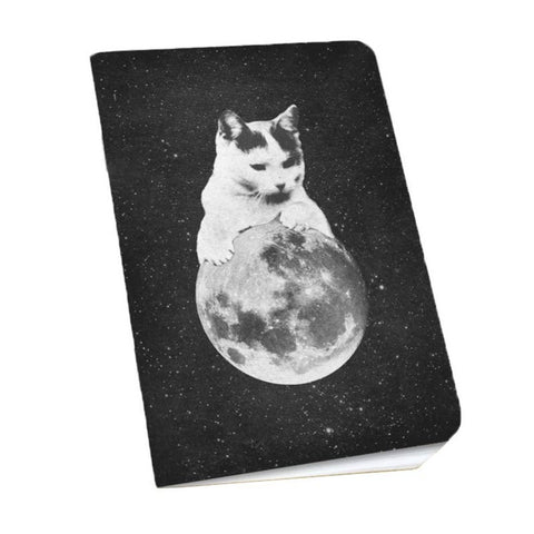 Pack of two small mini notebooks showing a cat or kitten crawling up on a full moon in space!