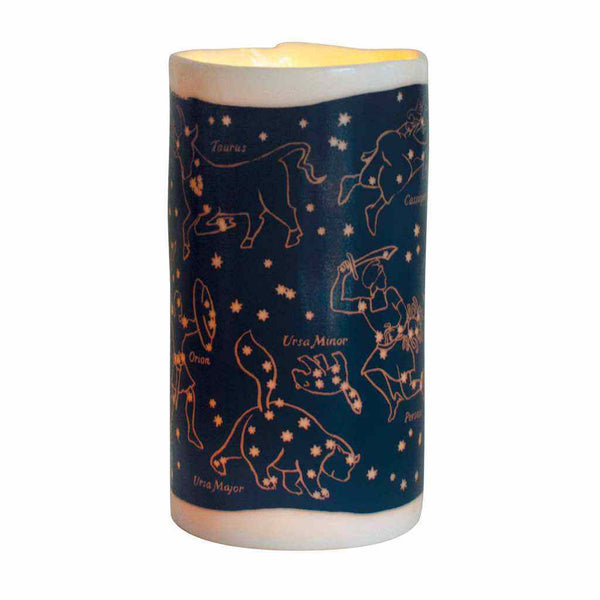 Porcelain tea light holder showing night sky constellations